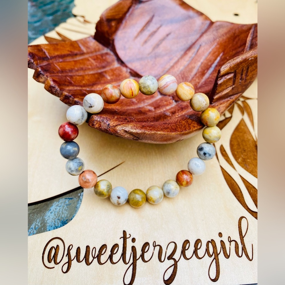 Crazy Lace Agate Round Bead Mineral Stretch Bracelet